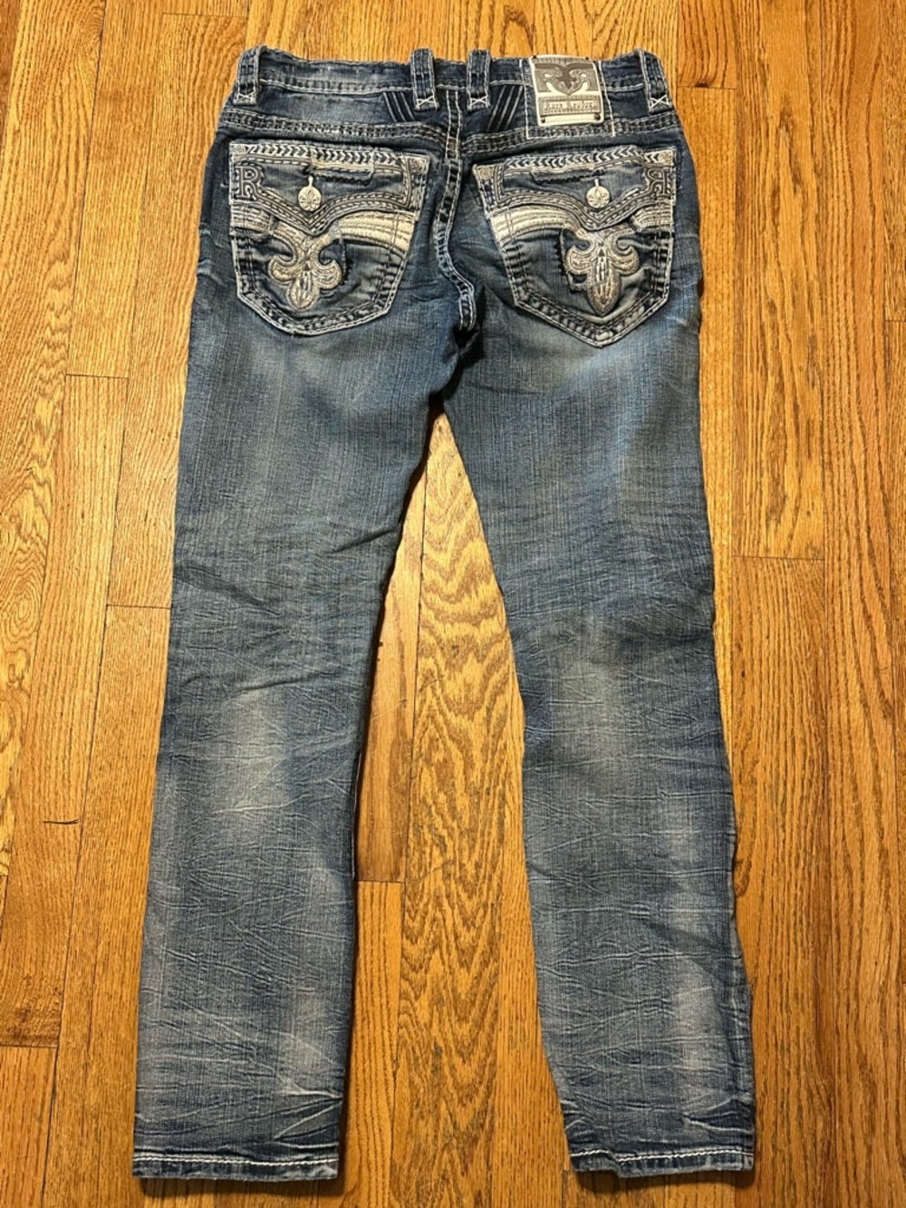 Rock Revival Dark Blue Jeans with Gold Embroidery